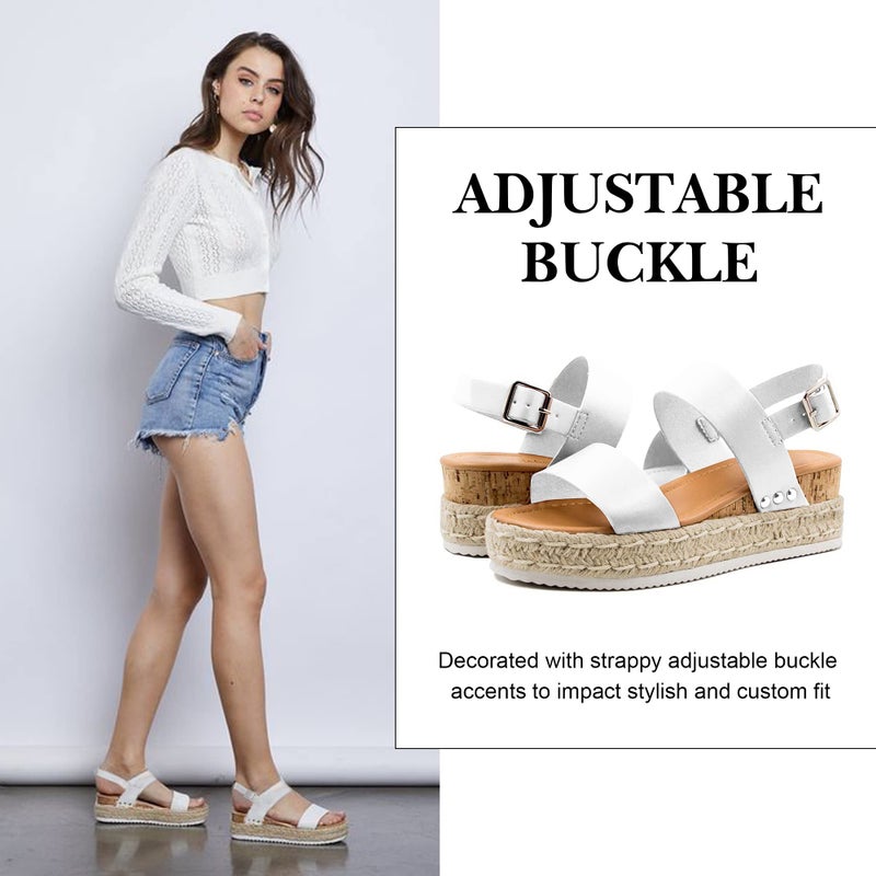Athlefit Women's Espadrilles Platform Wedge Sandals Casual Open Toe Ankle Strap Buckle Summer Sandals, White, Size 9.5, AD00502 - Image 2